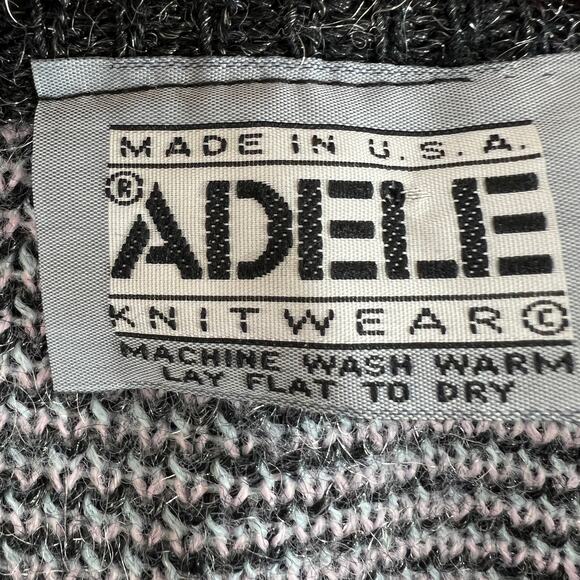 VINTAGE Adele Knitwear Retro Print Gray Silver Pullover Sweater Crew Neck 3 VTG - Picture 7 of 9